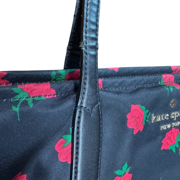 Kate Spade NY Chelsea Rose Toss Printed Black & Red Tote 100% Recycled Nylon - Picture 9 of 9